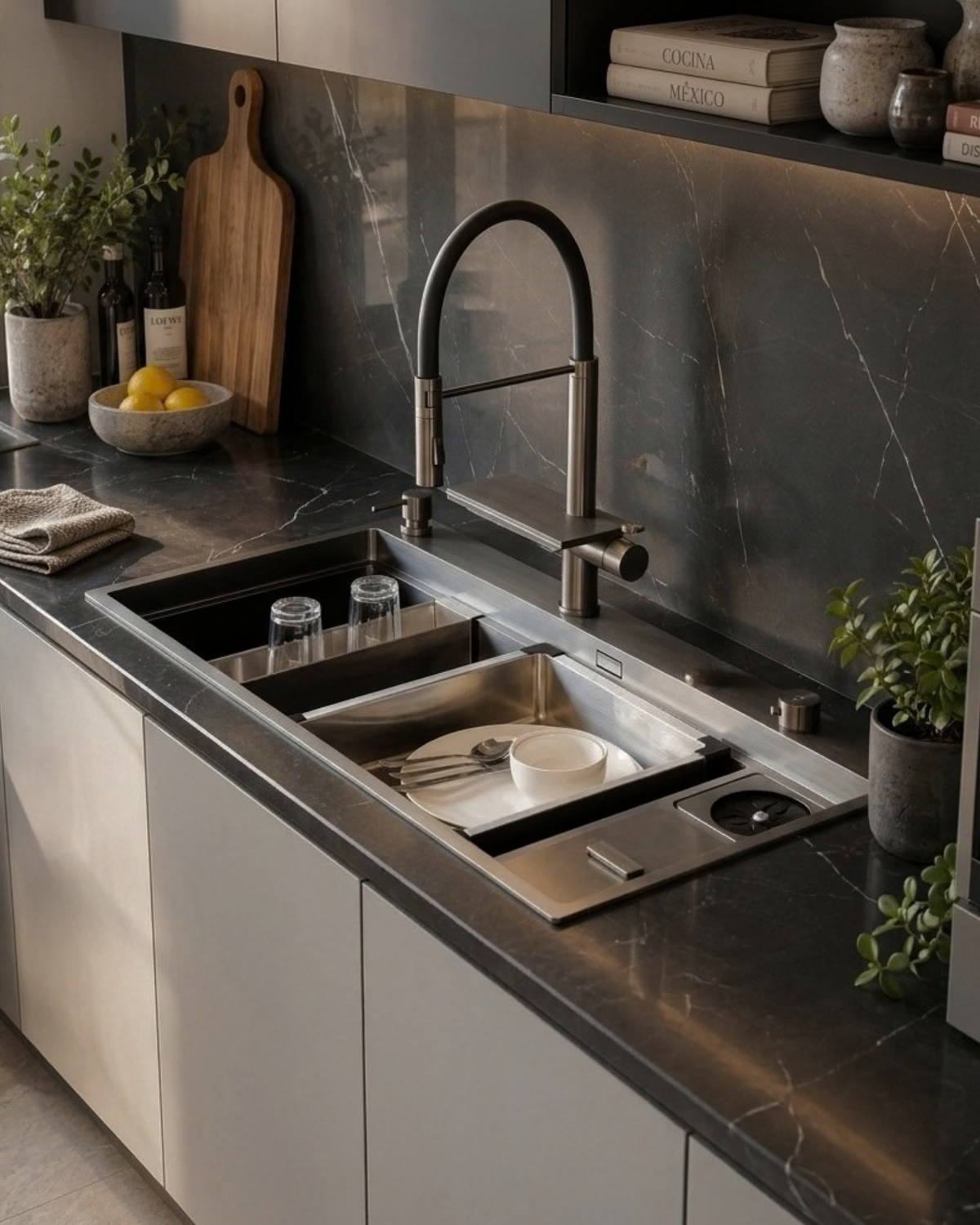 Tarja de Cocina 100 cm Una Tina Acero Inoxidable acabado oxford PVD cepillado| HEIM HK 100 NW